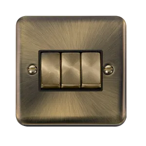 Click Deco Plus DPAB413BK 10AX Ingot 3-Gang 2-Way Plate Switch - Antique Brass (Black)