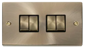 Click Deco VPAB414BK Victorian 10AX Ingot 4-Gang 2-Way Plate Switch - Antique Brass (Black)