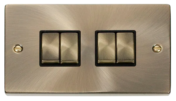 Click Deco VPAB414BK Victorian 10AX Ingot 4-Gang 2-Way Plate Switch - Antique Brass (Black)