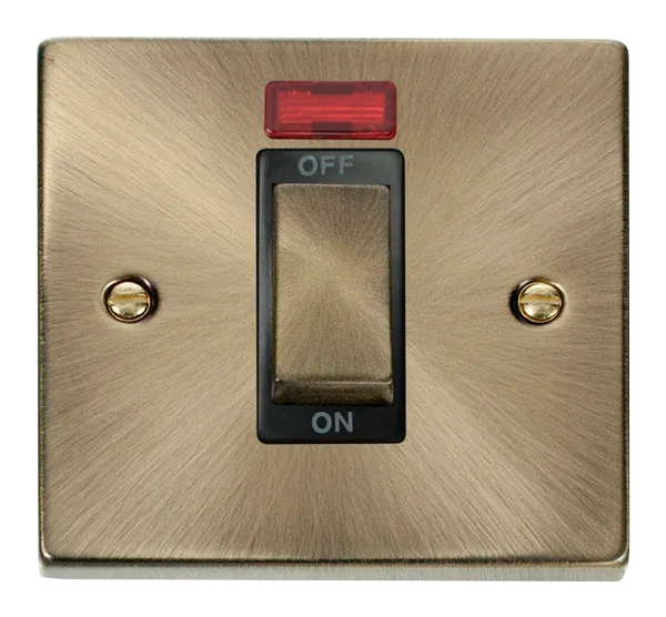Click Deco VPAB501BK Victorian 45A Ingot 1G Double Pole Switch   Neon - Antique Brass (Black)