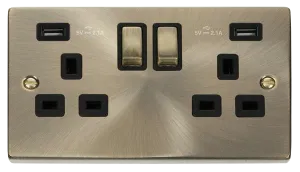 Click Deco VPAB580BK Victorian 13A Ingot 2G Switched Socket   2x2.1A USB - Antique Brass (Black)
