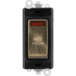 Click GridPro GM2018NBKAB-FF 20AX Double Pole Switch with Neon Module printed "Fridge Freezer" - Antique Brass (Black)