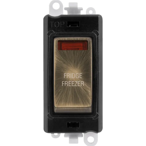 Click GridPro GM2018NBKAB-FF 20AX Double Pole Switch with Neon Module printed "Fridge Freezer" - Antique Brass (Black)