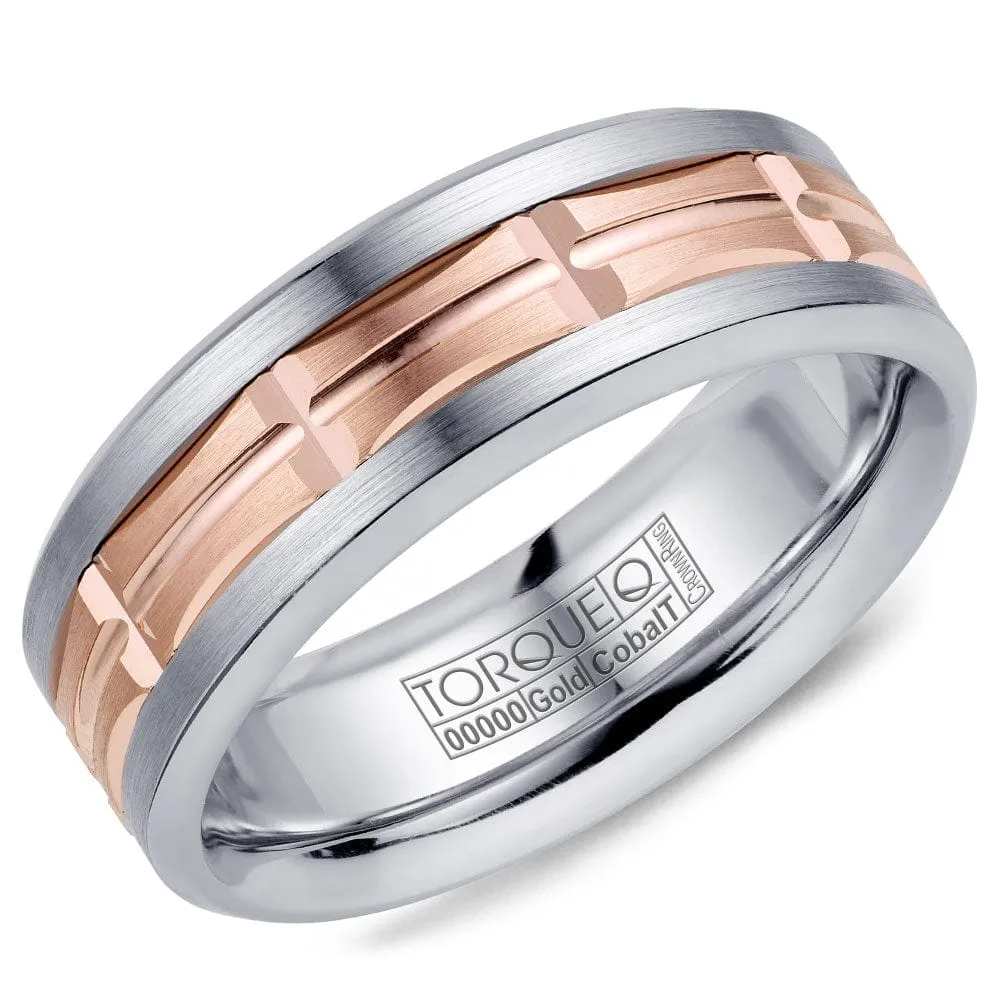 Crown Ring Rose Gold Inlay and White Cobalt Wedding Band