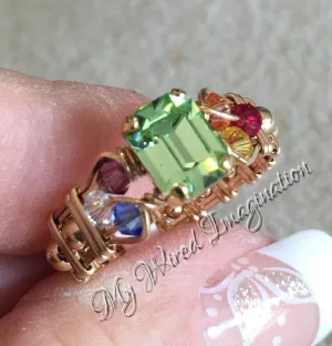 Crystal Chakra Ring, 7 Chakra Healing Colors, Handmade Ring 14K GF US Size 3.5
