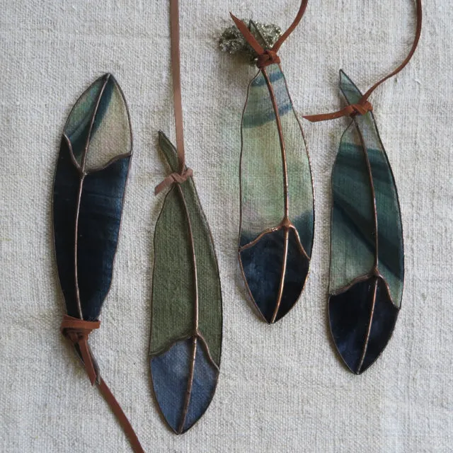 deep indigo classic glass feather - Colin Adrian Glass