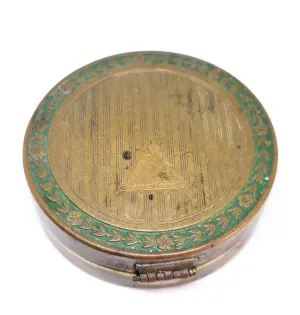 Dier - Kiss Art Deco brass & green enamel folding double mirror vintage compact