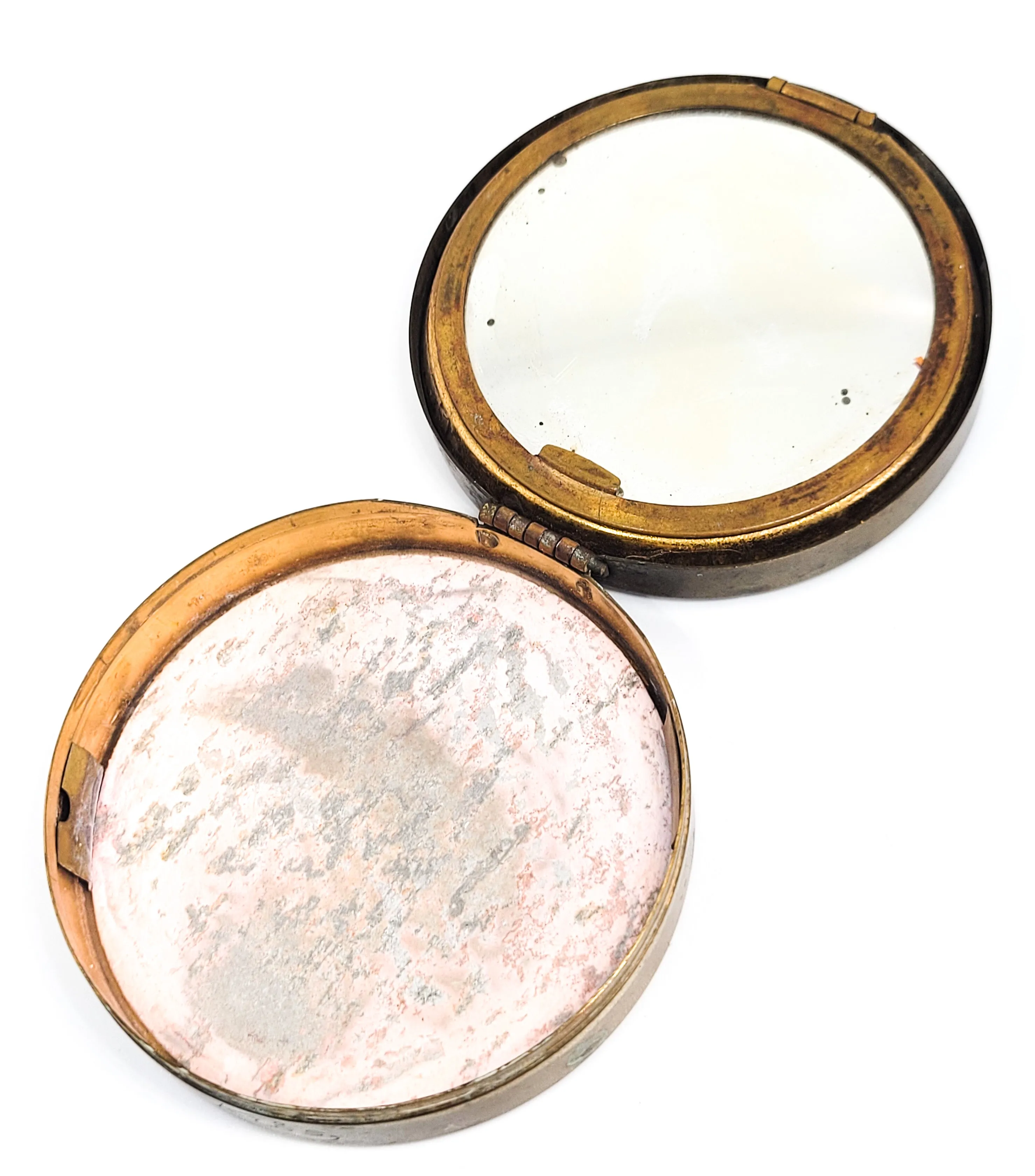 Dier - Kiss Art Deco brass & green enamel folding double mirror vintage compact