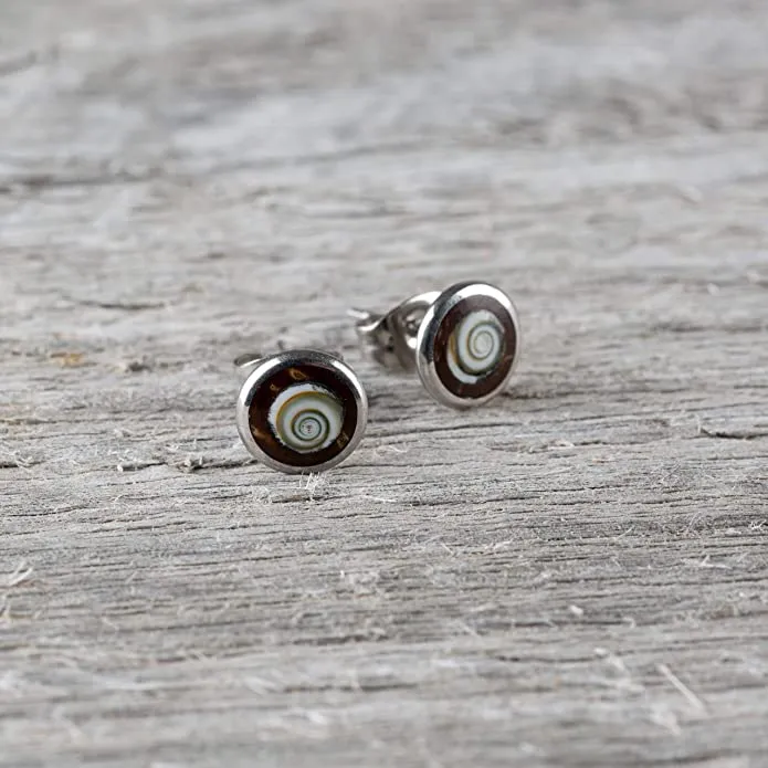 Earth Accessories Organic Shell and Coconut Stud Earrings for Women/Earring set with Abalone, Shiva Eye, and Turquoise/Ear Rings with Surgical Steel