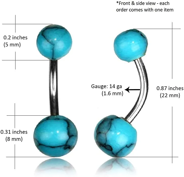 Earth Accessories Turquoise or Green Malachite Belly Button Ring Piercing for Women - Navel Belly Button Rings with Surgical Steel