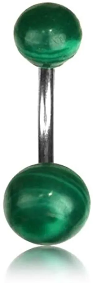 Earth Accessories Turquoise or Green Malachite Belly Button Ring Piercing for Women - Navel Belly Button Rings with Surgical Steel
