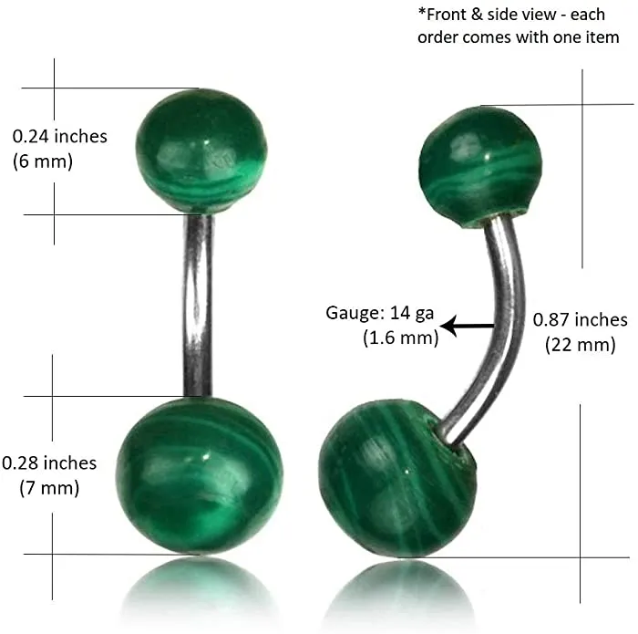 Earth Accessories Turquoise or Green Malachite Belly Button Ring Piercing for Women - Navel Belly Button Rings with Surgical Steel