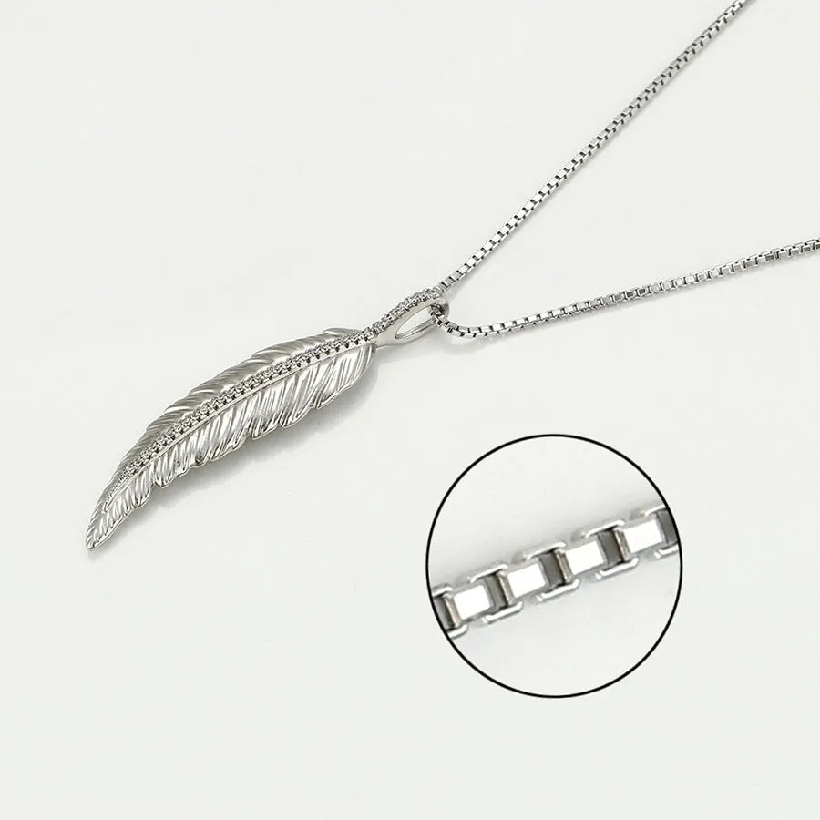 Elegant Cz Diamond Feather Bohemian Necklace