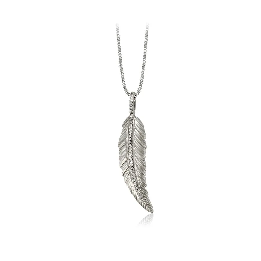 Elegant Cz Diamond Feather Bohemian Necklace