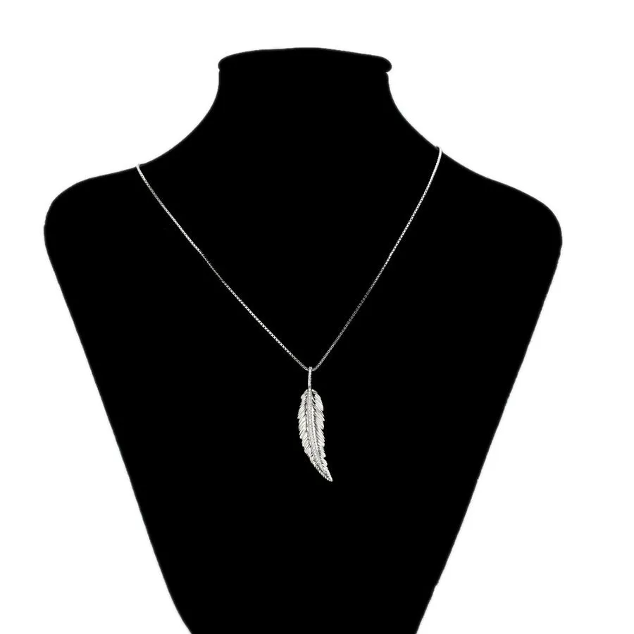 Elegant Cz Diamond Feather Bohemian Necklace