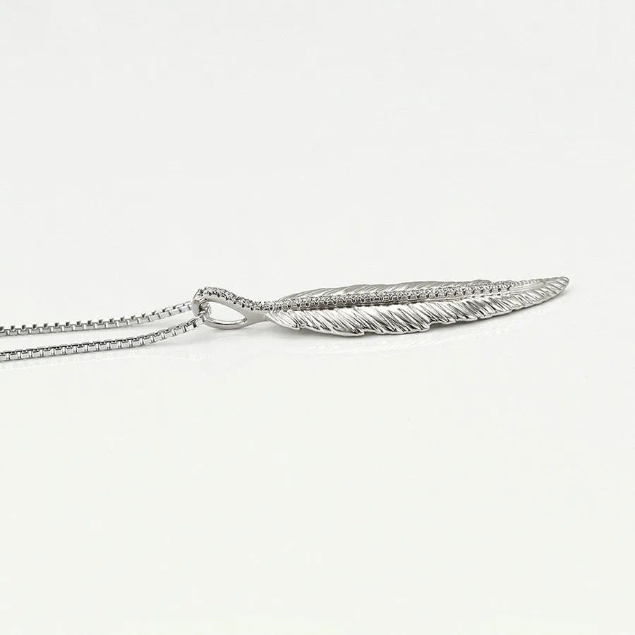 Elegant Cz Diamond Feather Bohemian Necklace