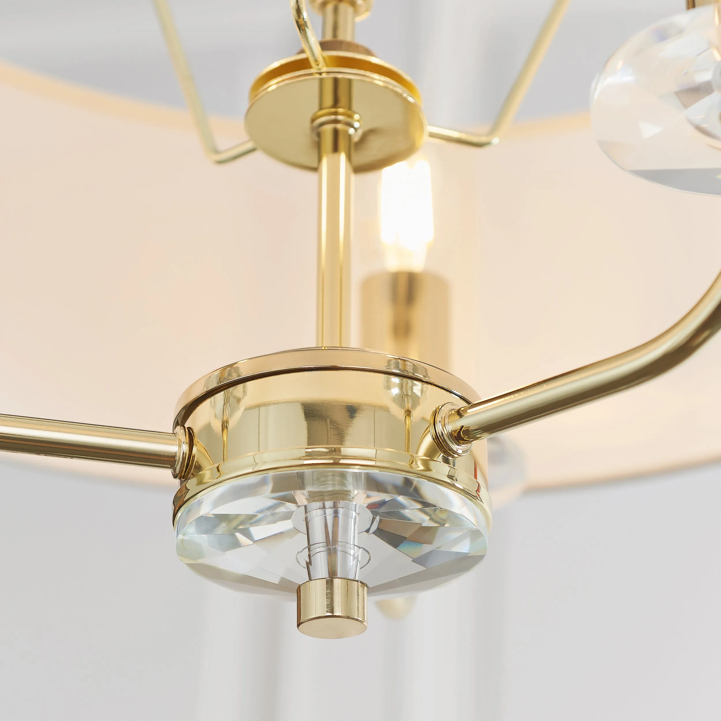 Endon 70560 Nixon 3lt Pendant Brass plate & vintage white fabric 3 x 40W E14 candle (Required)