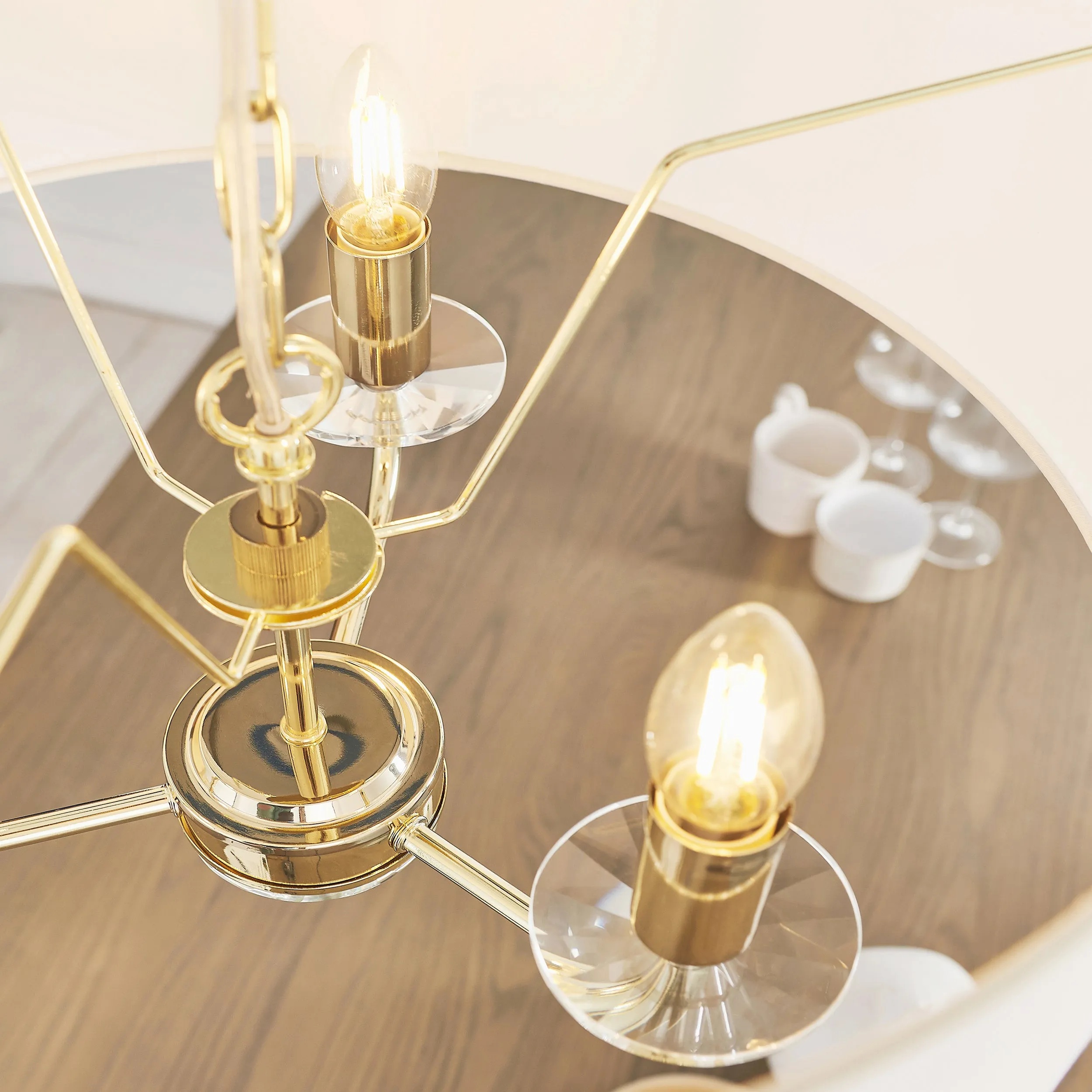 Endon 70560 Nixon 3lt Pendant Brass plate & vintage white fabric 3 x 40W E14 candle (Required)