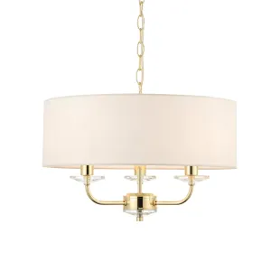 Endon 70560 Nixon 3lt Pendant Brass plate & vintage white fabric 3 x 40W E14 candle (Required)