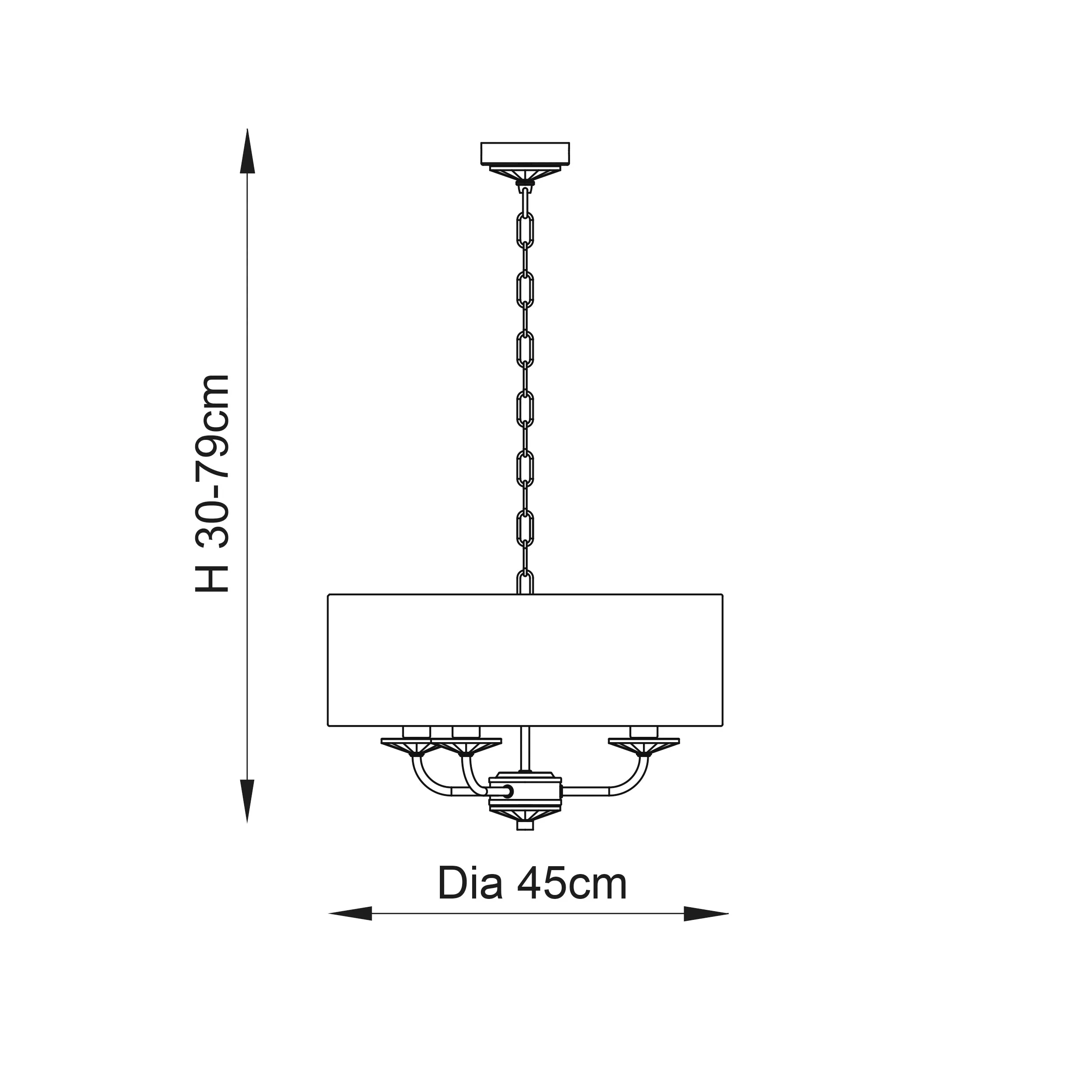 Endon 70560 Nixon 3lt Pendant Brass plate & vintage white fabric 3 x 40W E14 candle (Required)