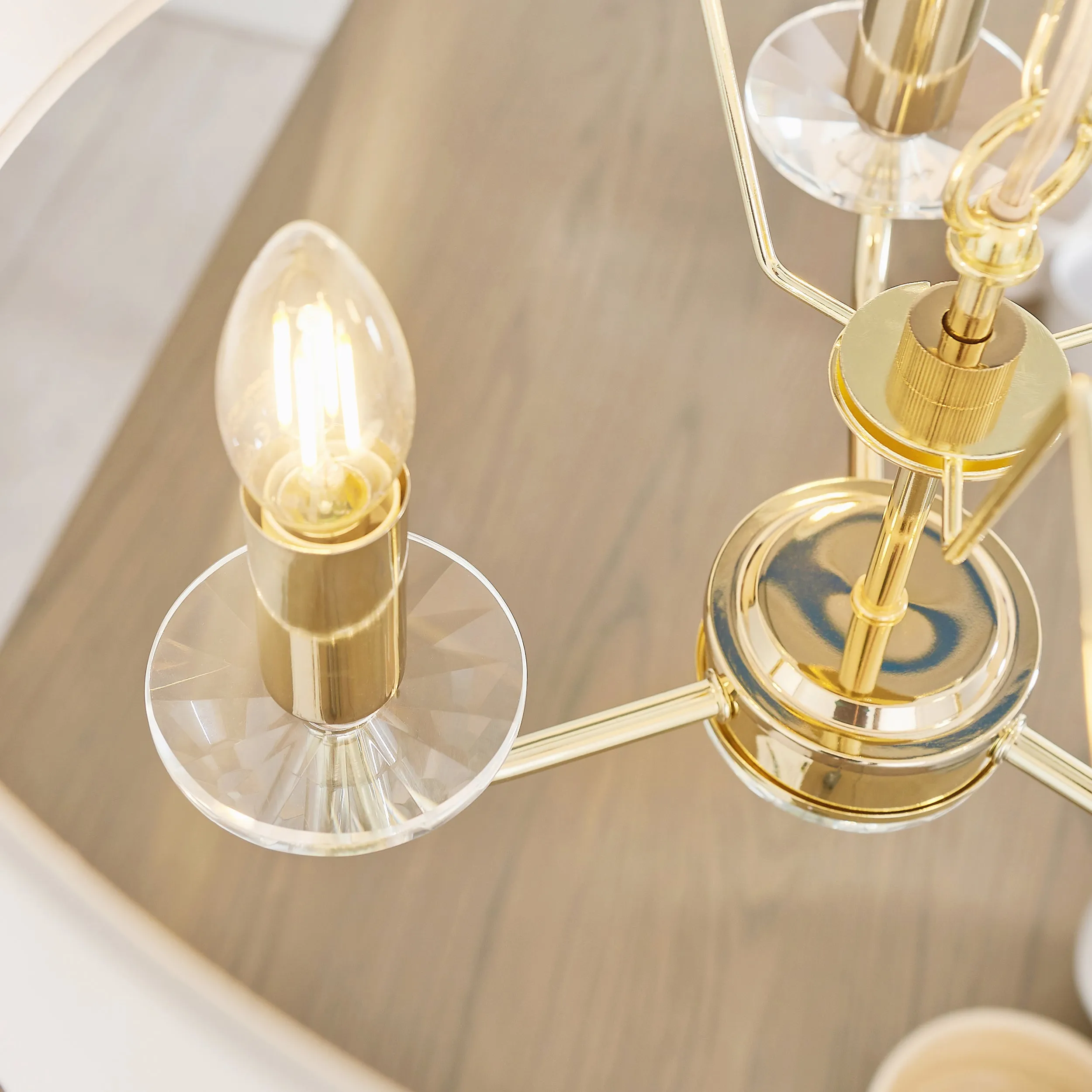 Endon 70560 Nixon 3lt Pendant Brass plate & vintage white fabric 3 x 40W E14 candle (Required)