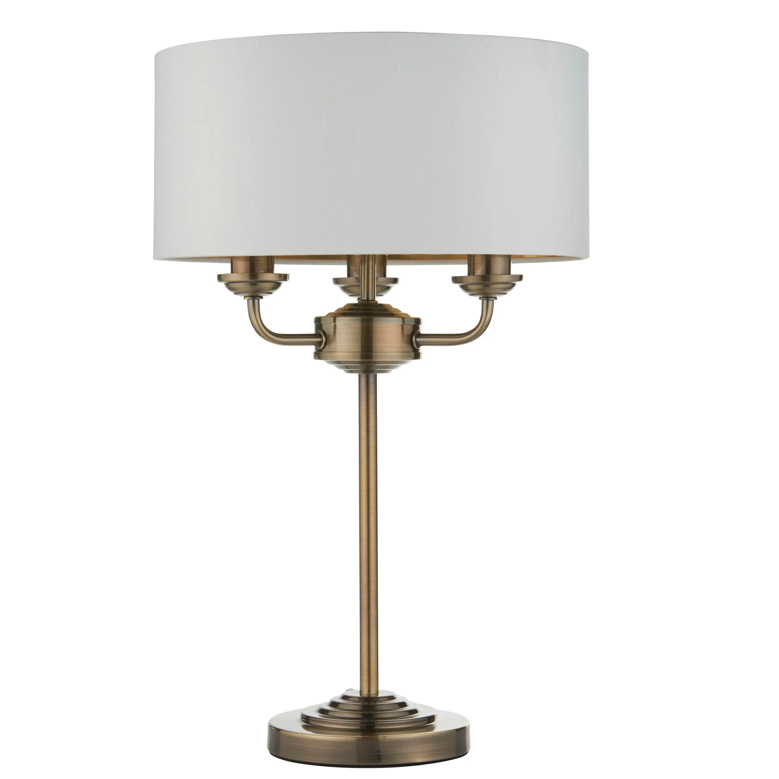 Endon 98932 Highclere 3lt Table Antique brass plate & vintage white fabric 3 x 18W E14 Eco golf (Required)