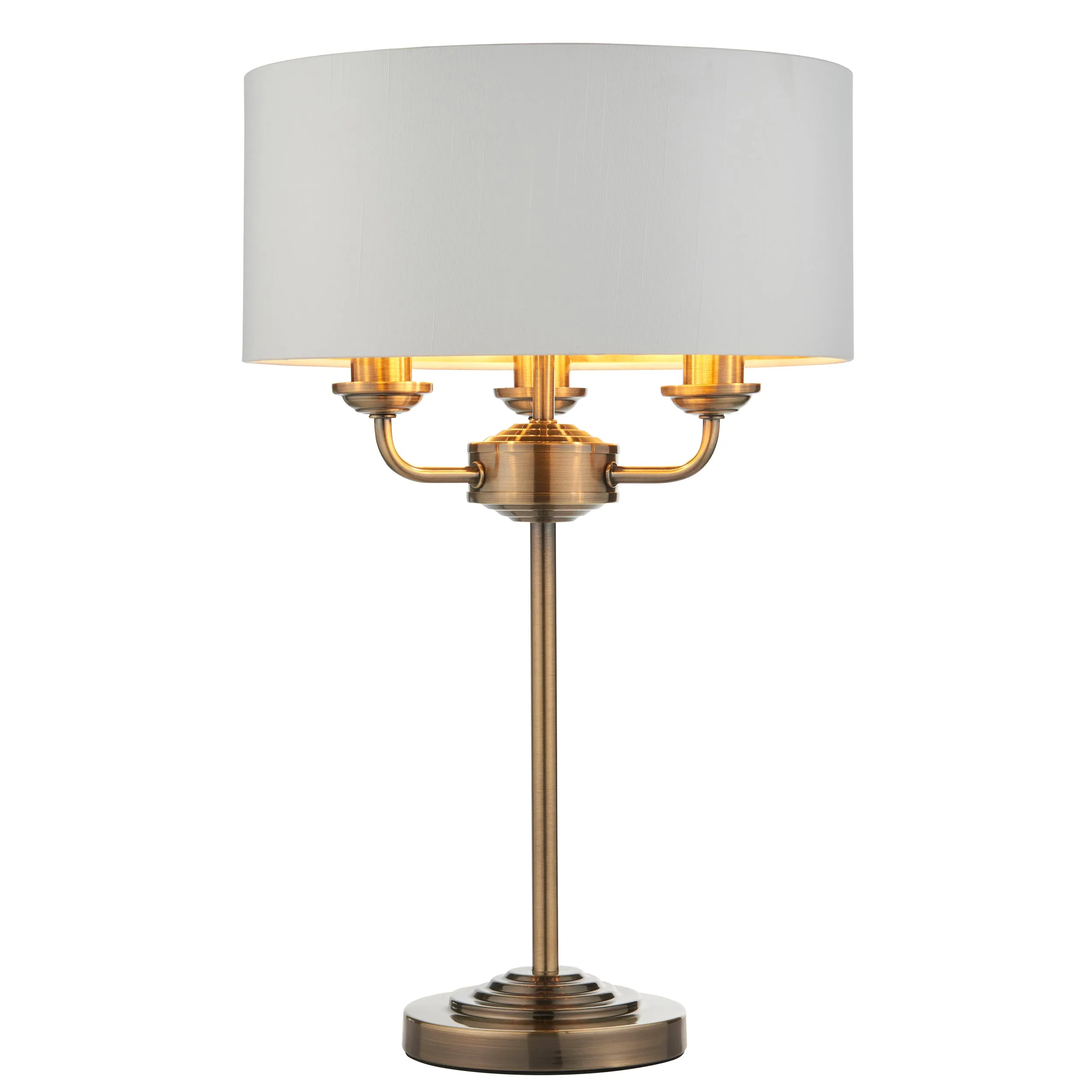 Endon 98932 Highclere 3lt Table Antique brass plate & vintage white fabric 3 x 18W E14 Eco golf (Required)