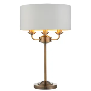 Endon 98932 Highclere 3lt Table Antique brass plate & vintage white fabric 3 x 18W E14 Eco golf (Required)
