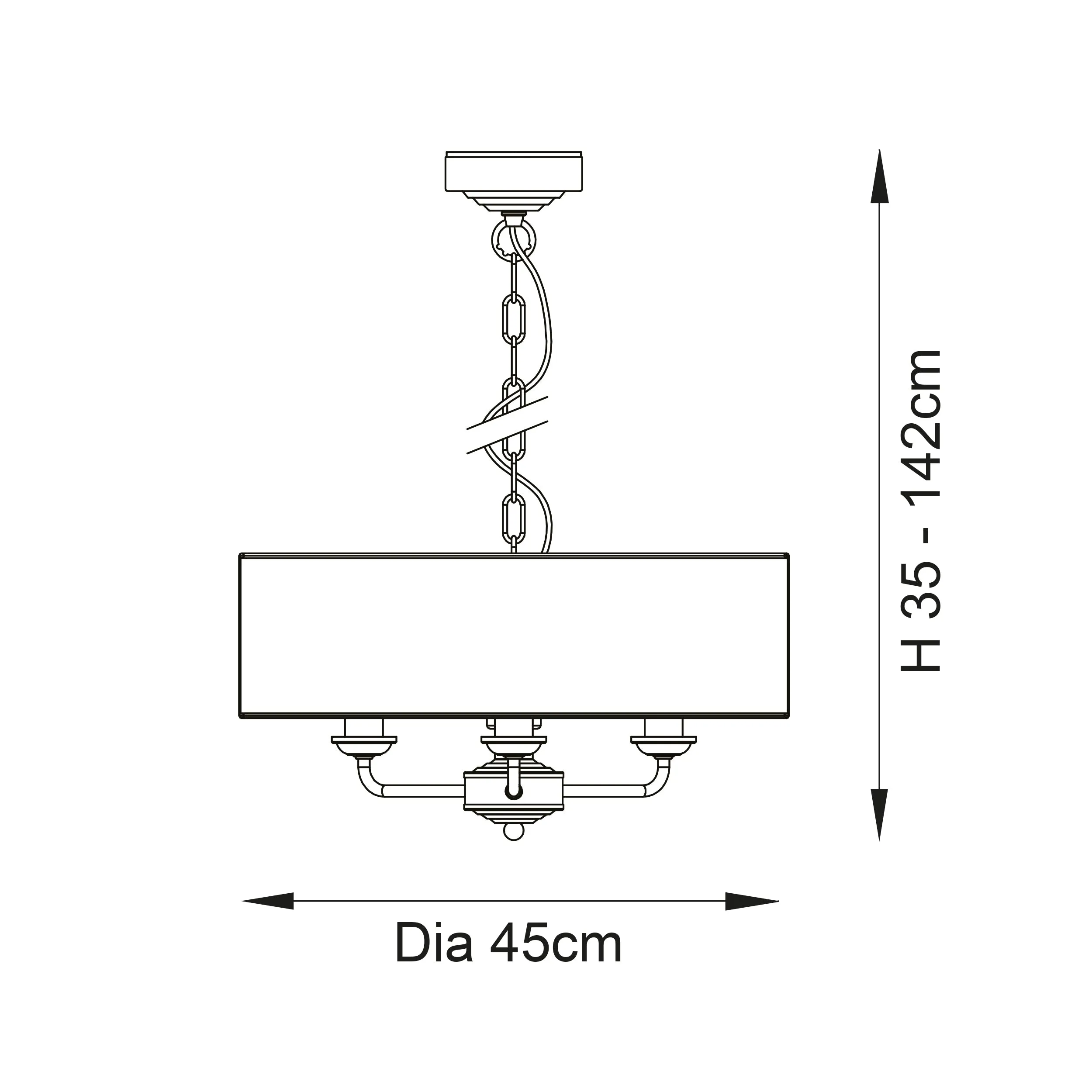 Endon 98934 Highclere 3lt Pendant Antique brass plate & vintage white fabric 3 x 40W E14 candle (Required)