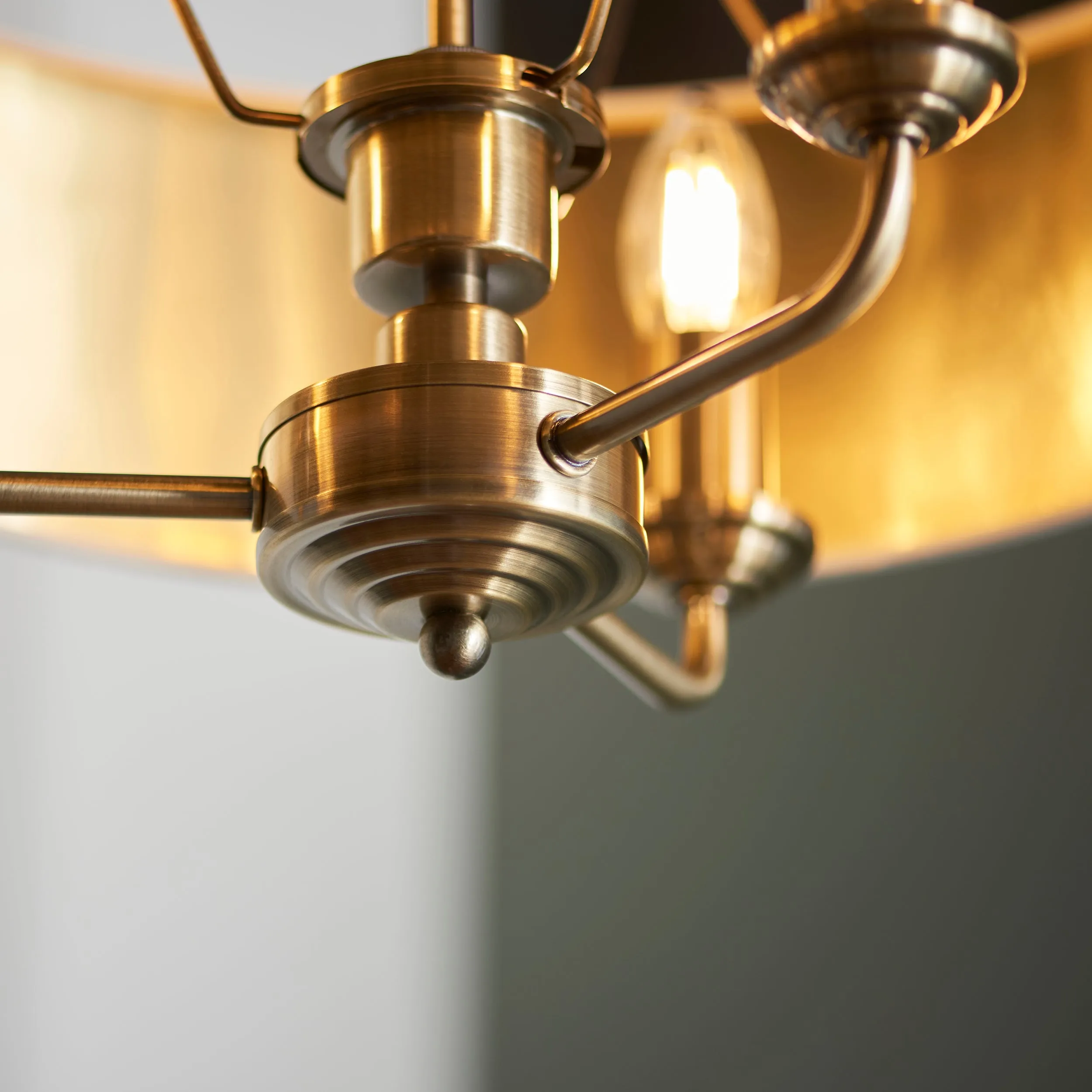 Endon 98934 Highclere 3lt Pendant Antique brass plate & vintage white fabric 3 x 40W E14 candle (Required)