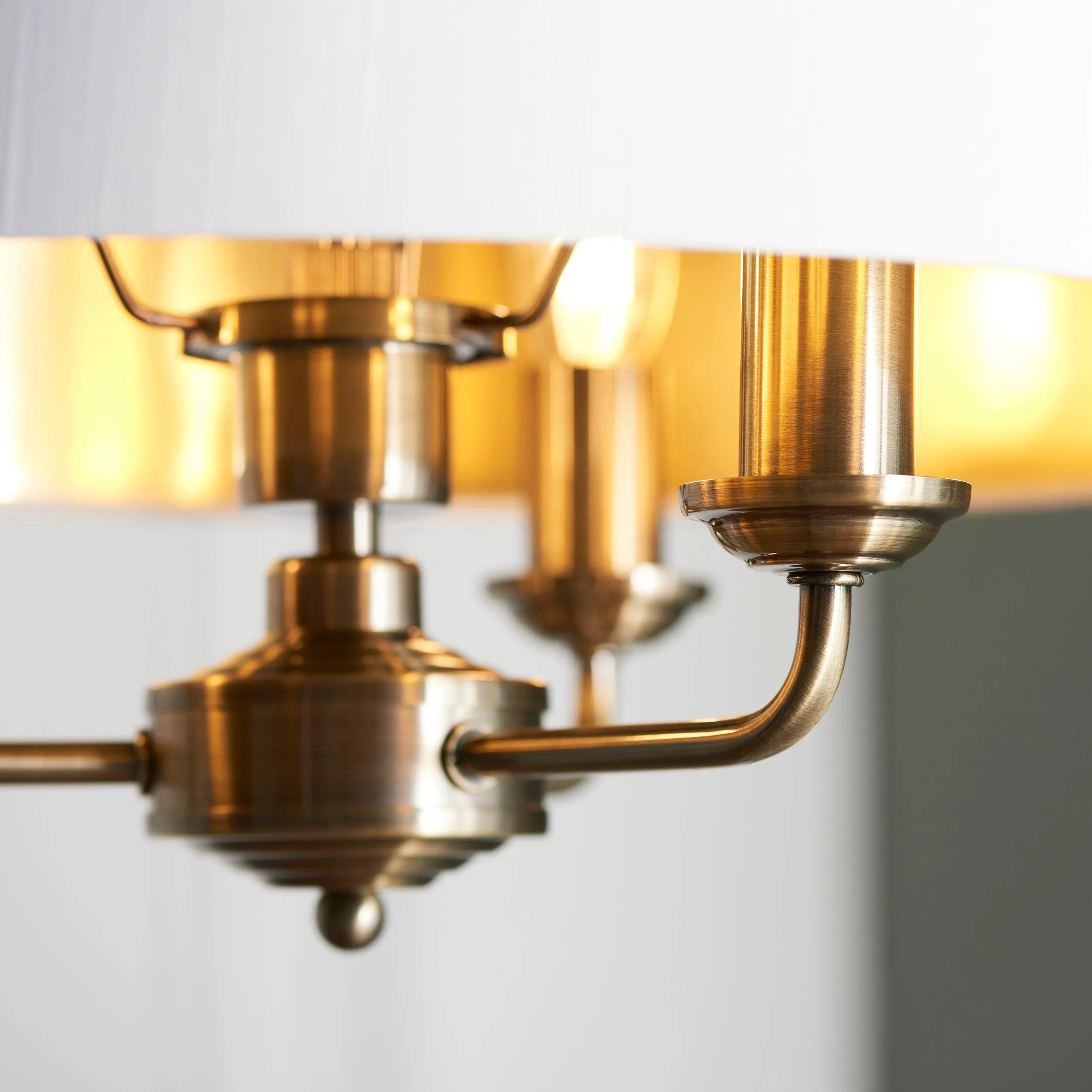 Endon 98934 Highclere 3lt Pendant Antique brass plate & vintage white fabric 3 x 40W E14 candle (Required)