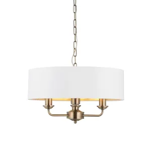 Endon 98934 Highclere 3lt Pendant Antique brass plate & vintage white fabric 3 x 40W E14 candle (Required)
