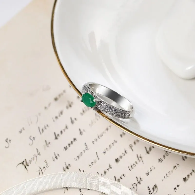 Engagement Green Zircon Ring For Women Silver Wedding Jewelry