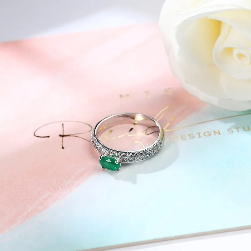 Engagement Green Zircon Ring For Women Silver Wedding Jewelry