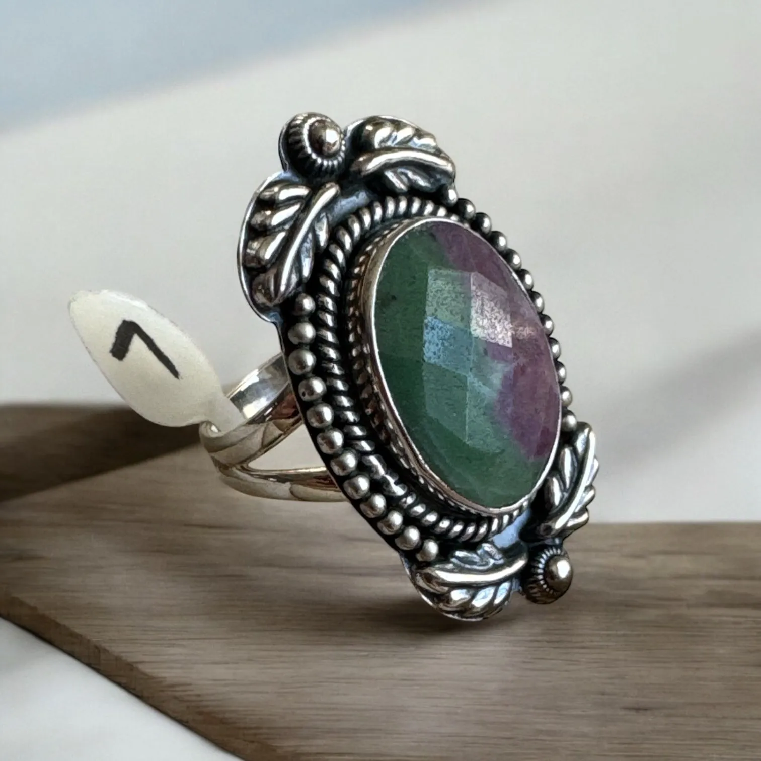 Faceted Ruby In Zoisite Solid 925 Sterling Silver Ring 7