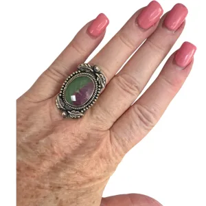 Faceted Ruby In Zoisite Solid 925 Sterling Silver Ring 7