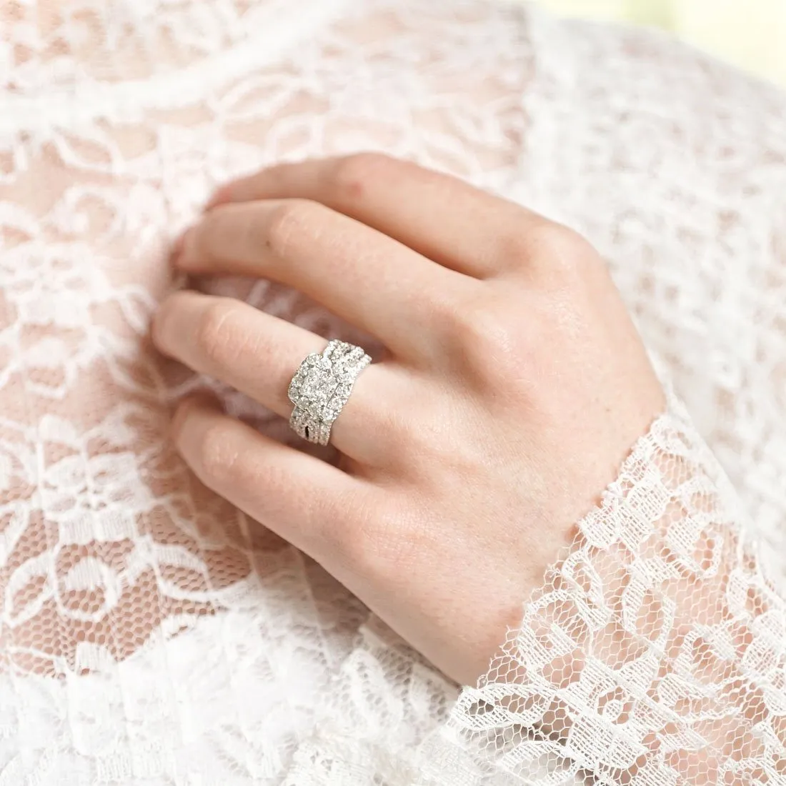Facets of Love Square Shaped Fancy Split Soulder Ring with 1.50ct of Diamonds in 18ct White Gold
