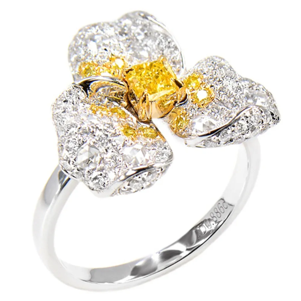 Fancy Yellow Diamond Flower Statement Ring