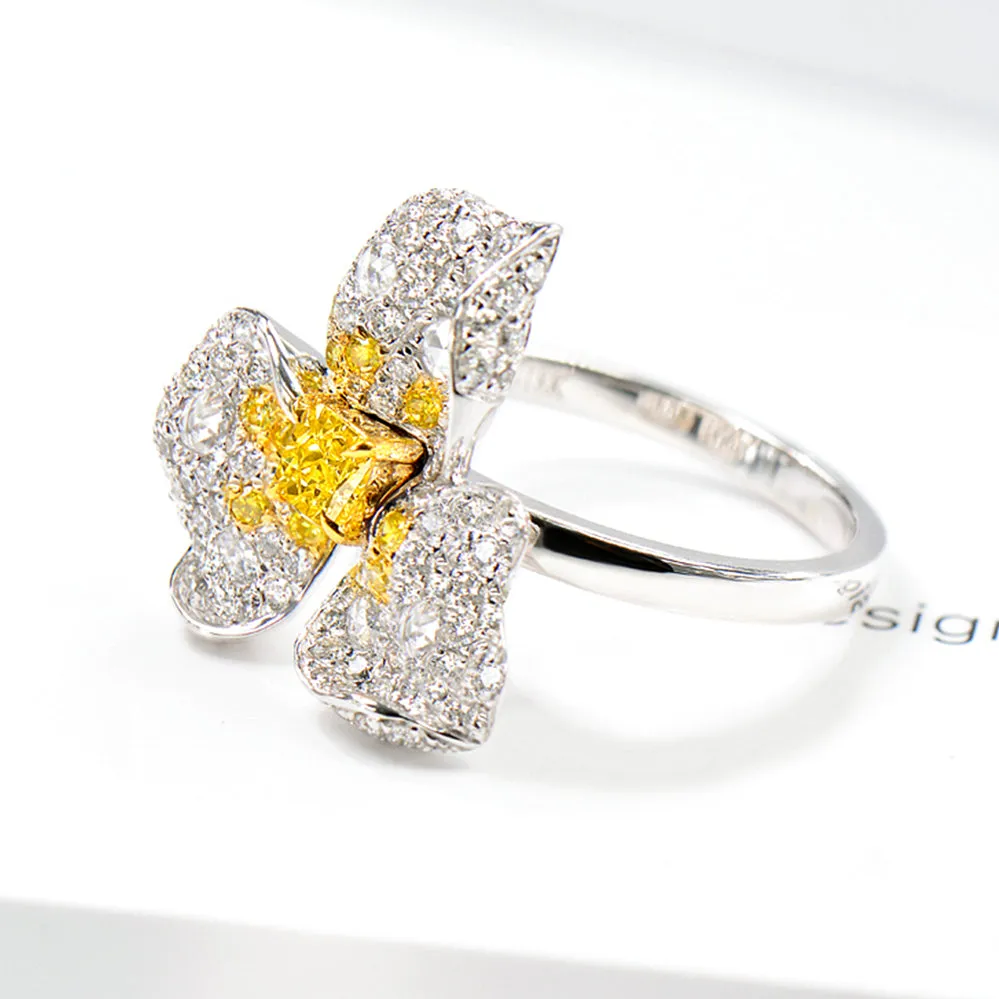 Fancy Yellow Diamond Flower Statement Ring