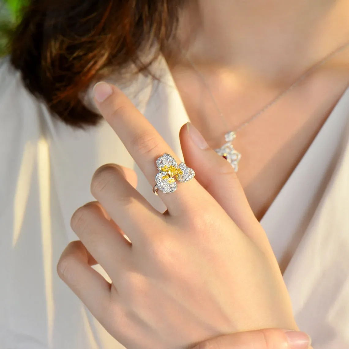 Fancy Yellow Diamond Flower Statement Ring