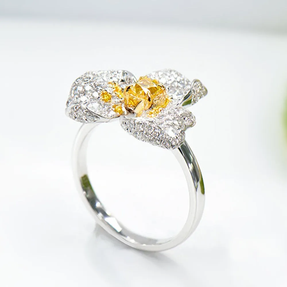 Fancy Yellow Diamond Flower Statement Ring