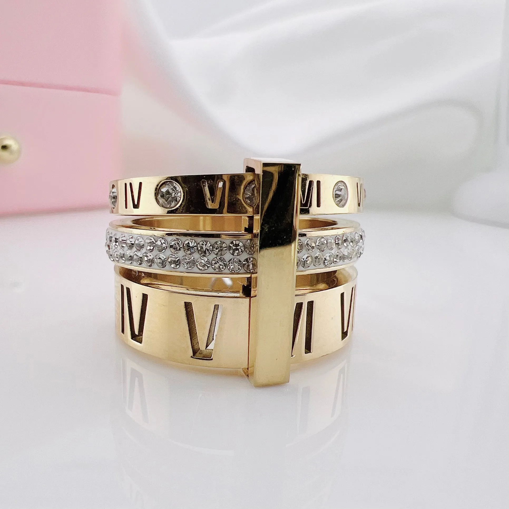 Flash Sale - Three Layers Roman Numerals Diamond Ring Set