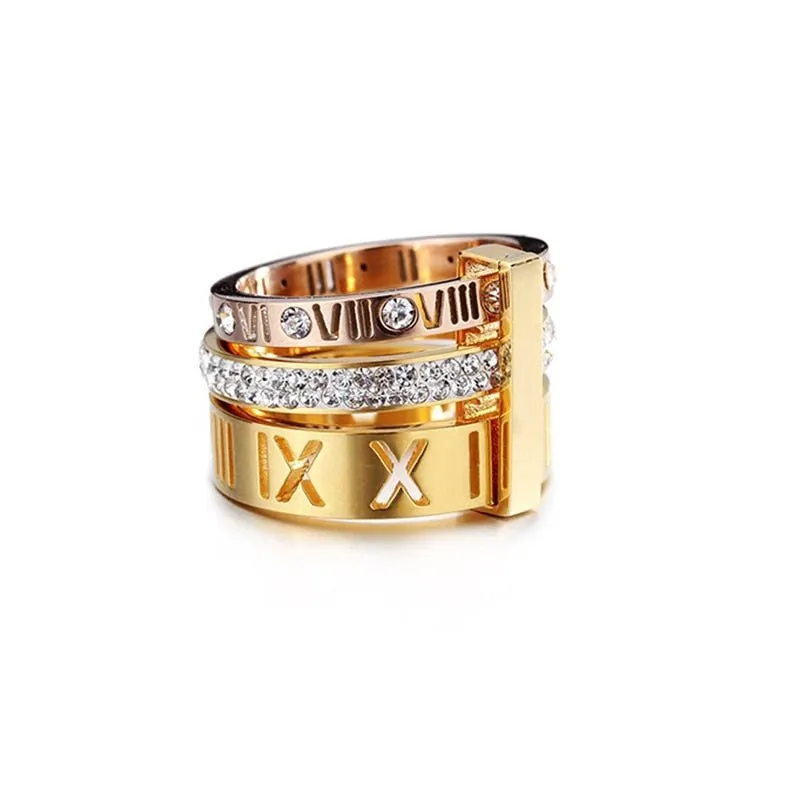 Flash Sale - Three Layers Roman Numerals Diamond Ring Set