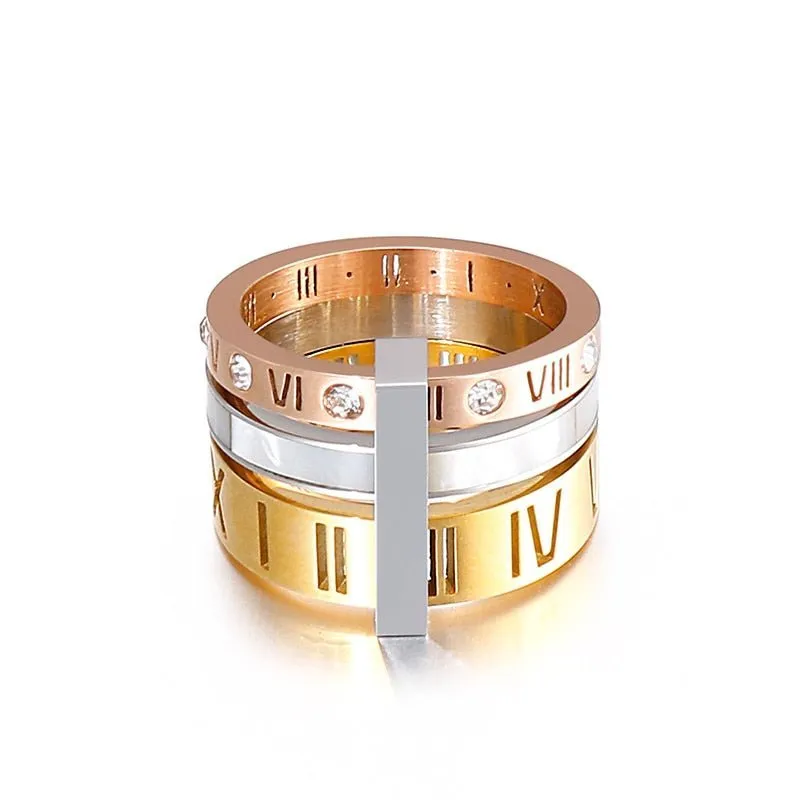 Flash Sale - Three Layers Roman Numerals Diamond Ring Set