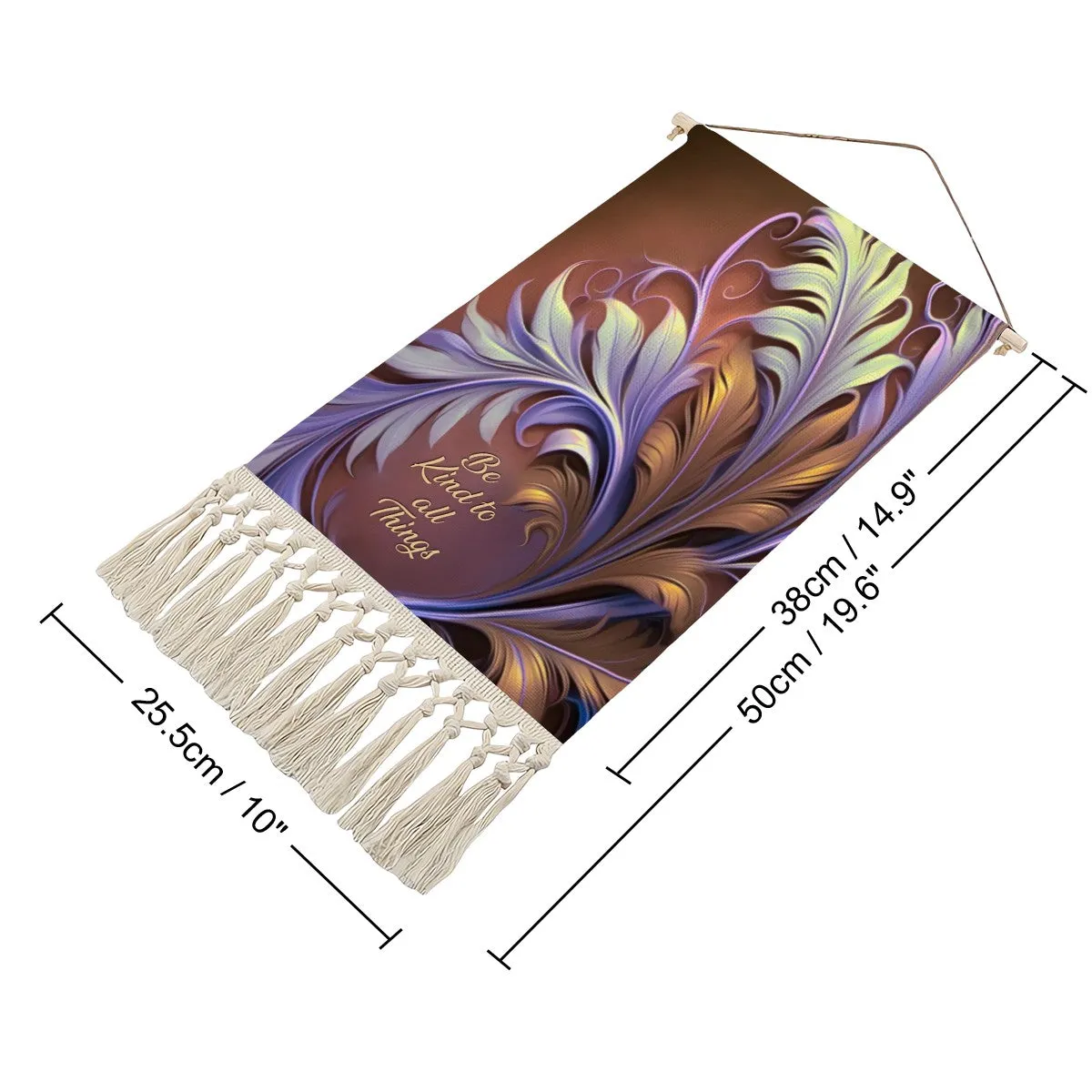 Fringed Canvas Wall Hanging, Violet and Rust Foliage Artwork, Inspirational Affirmation
