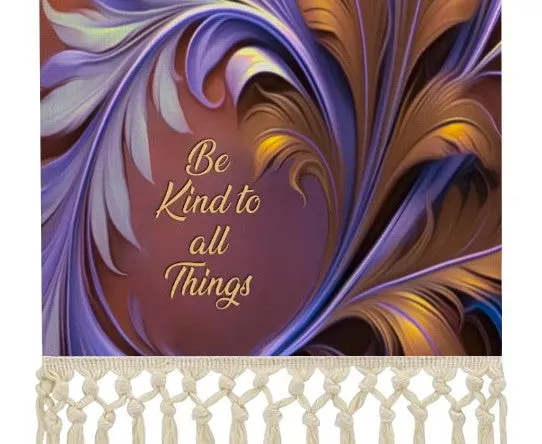 Fringed Canvas Wall Hanging, Violet and Rust Foliage Artwork, Inspirational Affirmation