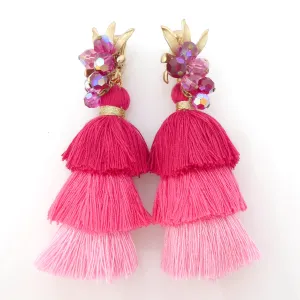 Fuchsia beaded tassel earrings