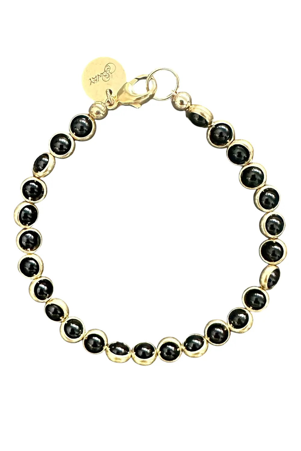 Gemstone Bracelet with Antique Gold Rings in Black Onyx