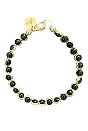 Gemstone Bracelet with Antique Gold Rings in Black Onyx
