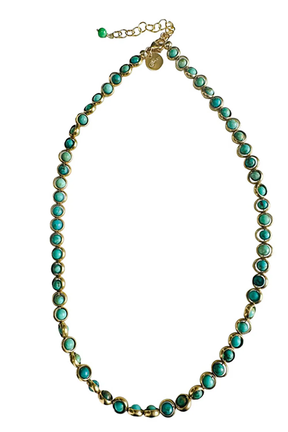 Gemstone Necklace with Antique Gold Rings in Turquoise